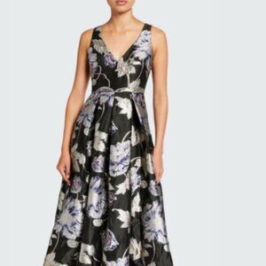 Aidan Mattox Floral Embroidered Black V-Neck evenning Dress sz 8